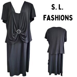 S. L. Fashions Black Buckle-Ruched Dress - NWOT - Women's Plus Size 22 W